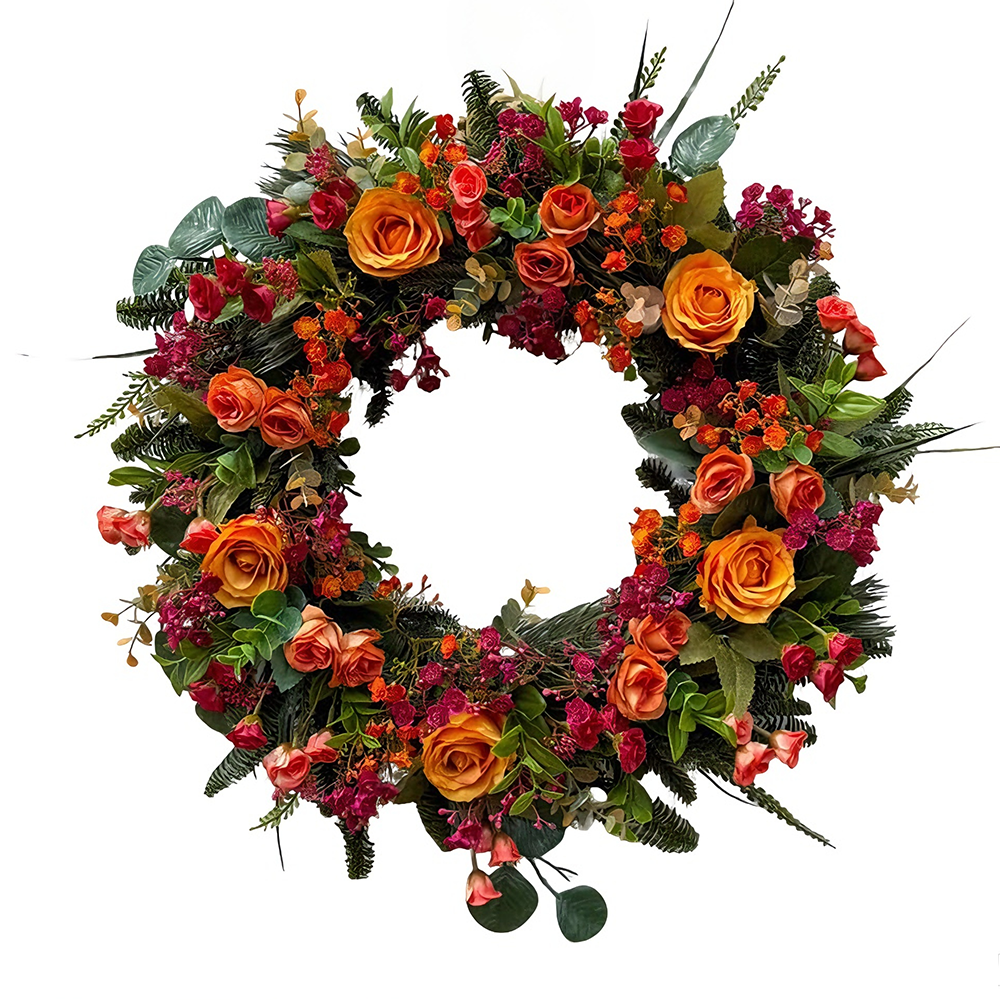 Orange Rose Gypsophila Front Door Wreath