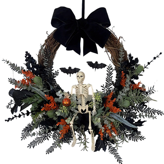 Gothic Halloween Skeleton Front Door Wreath