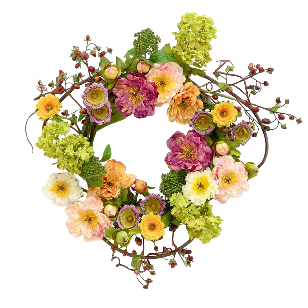 24" Artificial Mixed Peony Wreath