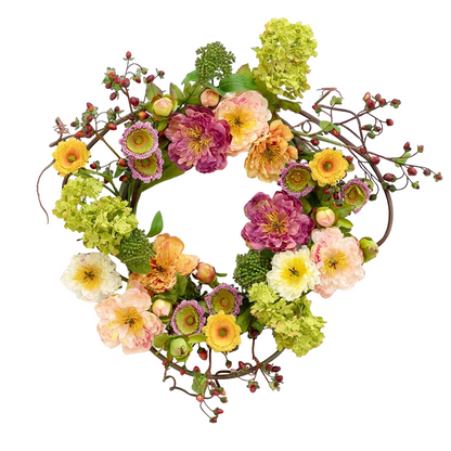 24" Artificial Mixed Peony Wreath