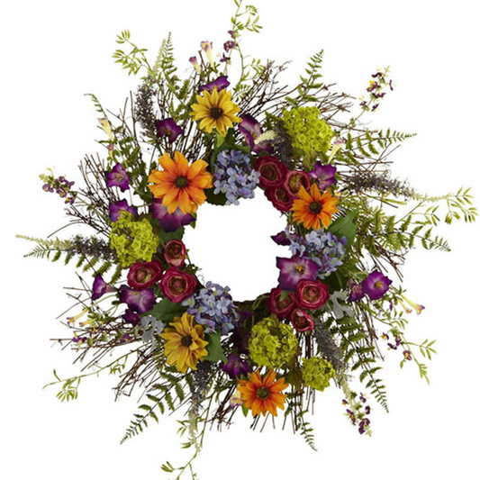 24” Spring Garden Wreath w/Twig Base